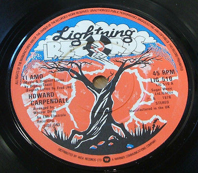 howard carpendale ti amo 1978 uk lightning label vinyl 7" vinyl 45 punk newave