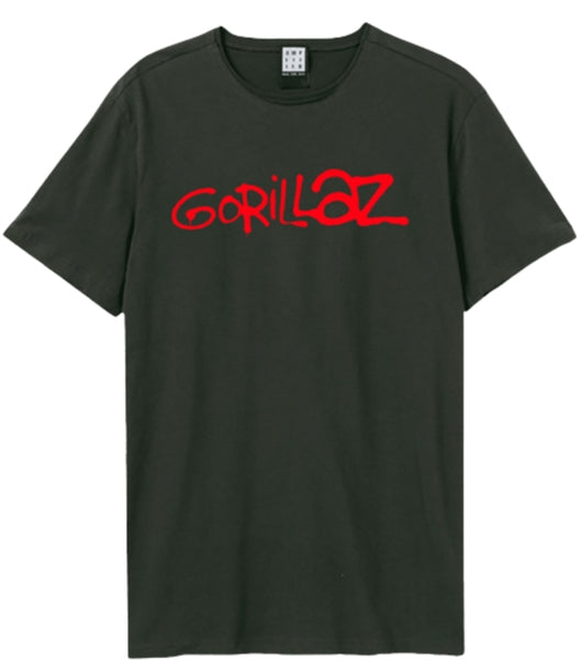 Gorillaz - Logo Amplified  Vintage Charcoal T Shirt