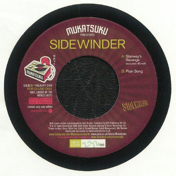 MUKATSUKU presents SIDEWINDER Stanway's Revenge Mukatsuku Format: hand-numbered 7'' limited to 300 copies