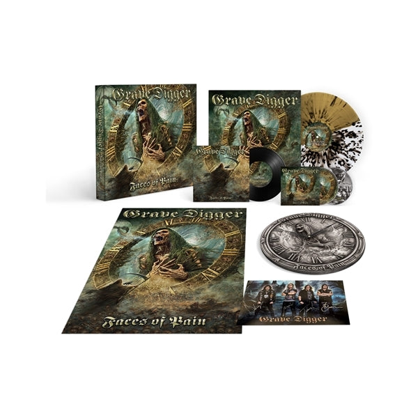 GRAVE DIGGER FACES OF PAIN (EXCLUSIVE BOX - SMOKE LP, CDD + LIVE CD, 7", POSTER, WALL CLOCK, CERTIFICATE) Vinyl LP Box Set