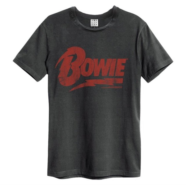 David Bowie - Logo Amplified Vintage Charcoal T Shirt - punk to funk heaven