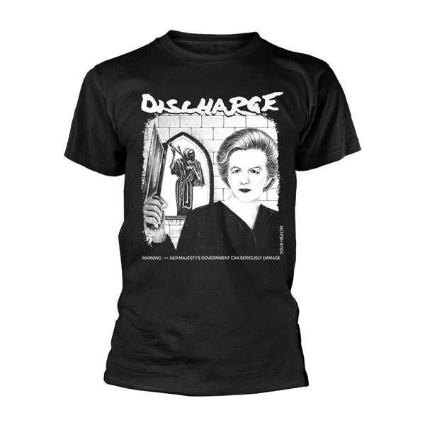 DISCHARGE WARNING T - SHIRT, FRONT & BACK PRINT - punk to funk heaven