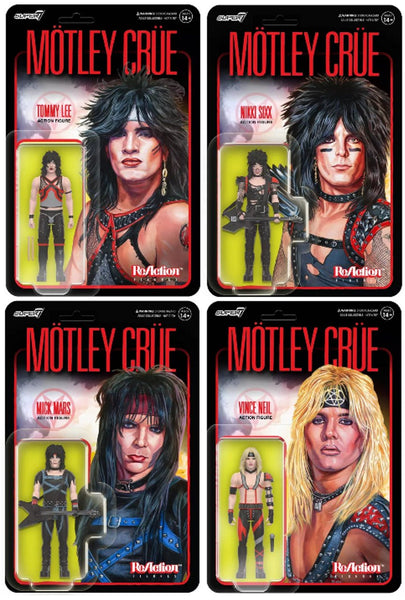 Motley Crue Reaction Figures Wave 01 SUPER 7 FULL SET OF ALL FOUR - punk to funk heaven