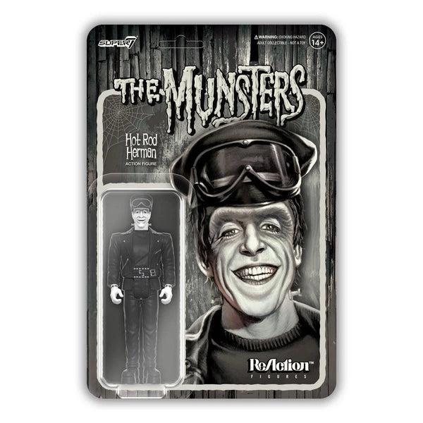 Munsters Reaction Figures Wave 3 - Hot Rod Herman (Grayscale) super 7 - punk to funk heaven