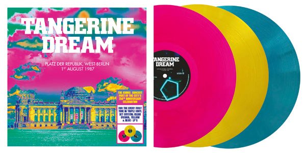 TANGERINE DREAM PLATZ DER REPUBLIK, WEST - BERLIN - AUGUST 1ST 1987 (PINK/YELLOW/BLUE VINYL 3LP) Vinyl - 3 LP Box Set - punk to funk heaven