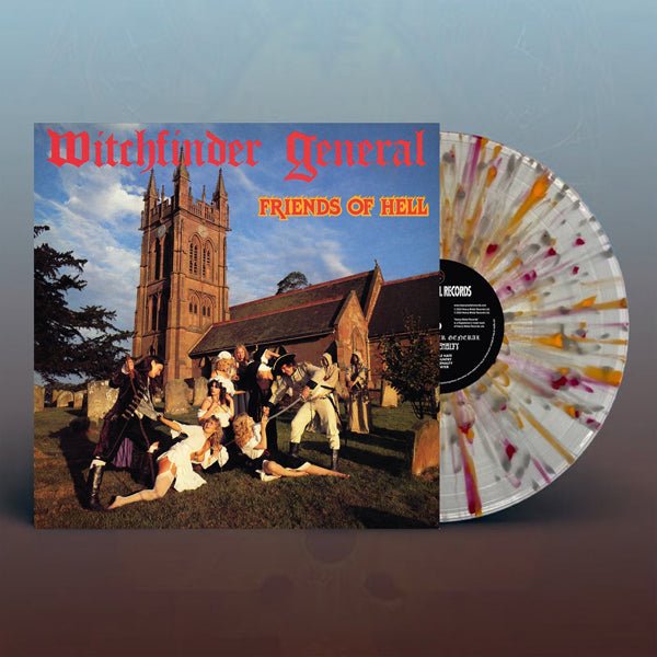 WITCHFINDER GENERAL FRIENDS OF HELL (CLEAR W/ RED, ORANGE & WHITE SPLATTER VINYL) VINYL LP - punk to funk heaven