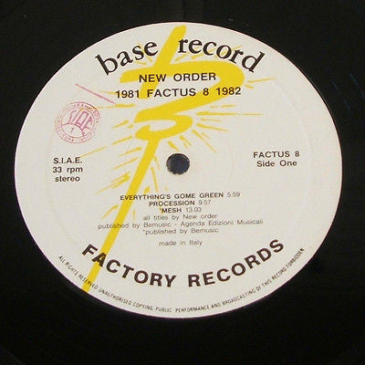 new order  1981-1982 italian base factory  label vinyl 12 inch ep factus 8