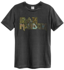 Iron Maiden Eddies Logo Amplified Vintage Charcoal Small T Shirt