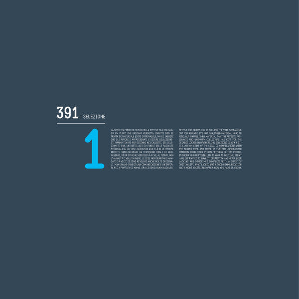 391/Selezione 1 Artist Various Artists Format:Vinyl / 12" Album Label:Spittle Catalogue No:SPITTLE2000LP