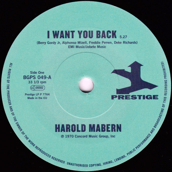 I WANT YOU BACK by HAROLD MABERN Vinyl 7"  BGPS049