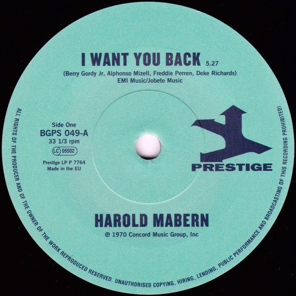 I WANT YOU BACK by HAROLD MABERN Vinyl 7" BGPS049 - punk to funk heaven