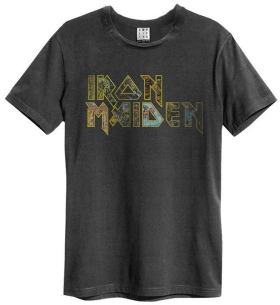 Iron Maiden Eddies Logo Amplified Vintage Charcoal Large T Shirt - punk to funk heaven