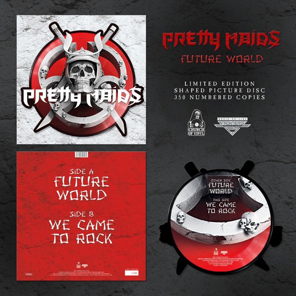PRETTY MAIDS FUTURE WORLD (SHAPED PICTURE DISC) VINYL 12" PICTURE DISC - punk to funk heaven
