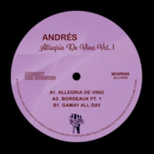 ANDRÉS- ALLEGRIA DE VINO VOL.1 7" VINYL ep MCWR006   pew order