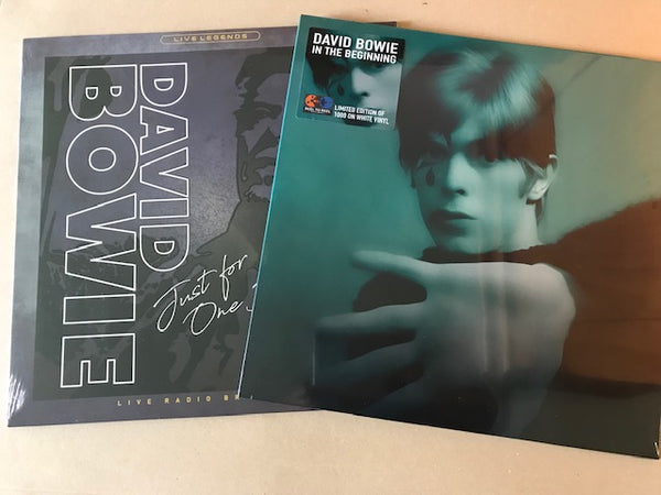 2 x  david bowie vinyl lp ltd editions : DAVID BOWIE IN THE BEGINNING Limited Edition 12" vinyl lp white coloured BOWIE18 + JUST FOR ONE DAY by DAVID BOWIE Vinyl LP PHR1015